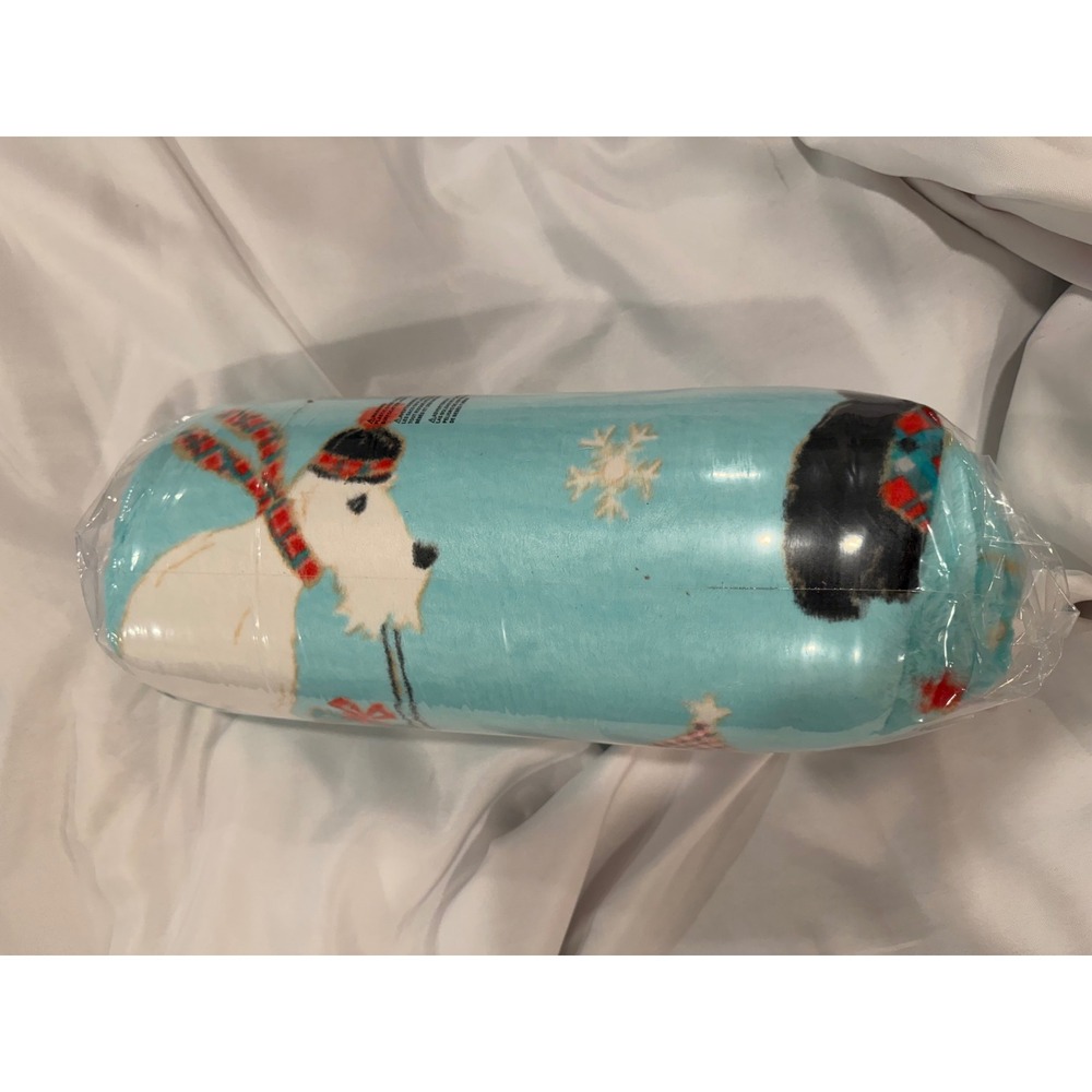 Korbliss Christmas Dog Fleece Throw Blanket Blue Holiday Sledding 60x80cm NEW